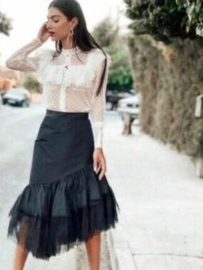 Sandra Mansour x H&M Black Tulle Ruffle Skirt